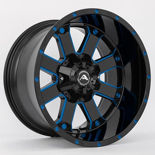 American Offroad A108 Gloss Black W/ Blue Milled Spokes - Part Number A10820A2514-44BMI-Blue American Offroad A108 Gloss Black W/ Blue Milled Spokes Photo