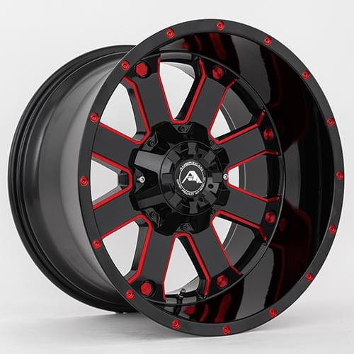 American Offroad A108 Gloss Black W/ Red Milled Spokes - Part Number A10820A2550-44BMI-Red American Offroad A108 Gloss Black W/ Red Milled Spokes Photo