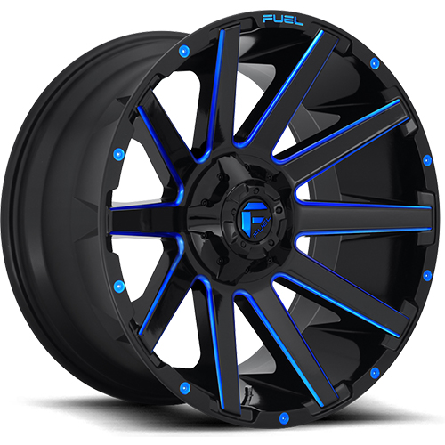 Fuel Offroad Contra D644 Gloss Black W/ Blue Milled Spokes - Part Number D64422201847 Fuel Offroad Contra D644 Gloss Black W/ Blue Milled Spokes Photo