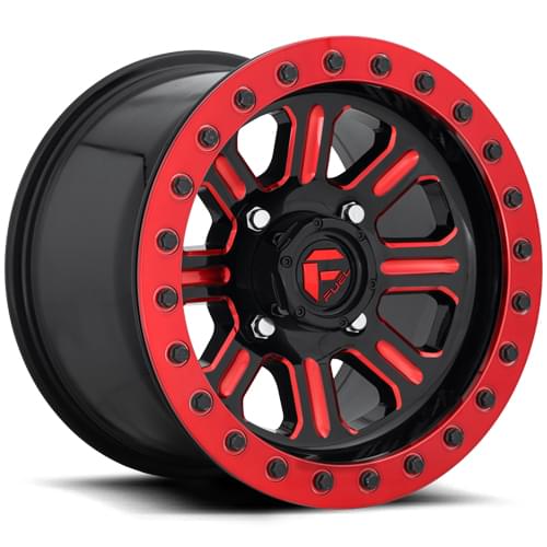 Fuel UTV Hardline D910 Gloss Black W/ Red Milled Spokes - Part Number D9111500A564 Fuel UTV Hardline D910 Gloss Black W/ Red Milled Spokes Photo
