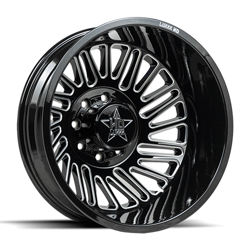 Luxxx HD Offroad LHD-19 Gloss Black Milled Dually Rear - Part Number DUALLYHD19-208258210-192W-A1-R Luxxx HD Offroad LHD-19 Gloss Black Milled Dually Rear Photo