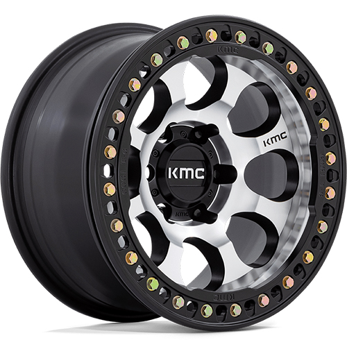 KMC Riot Beadlock KM237 Machined Face W/ Satin Black Windows & Ring - Part Number KM237DB17906012N KMC Riot Beadlock KM237 Machined Face W/ Satin Black Windows & Ring Photo