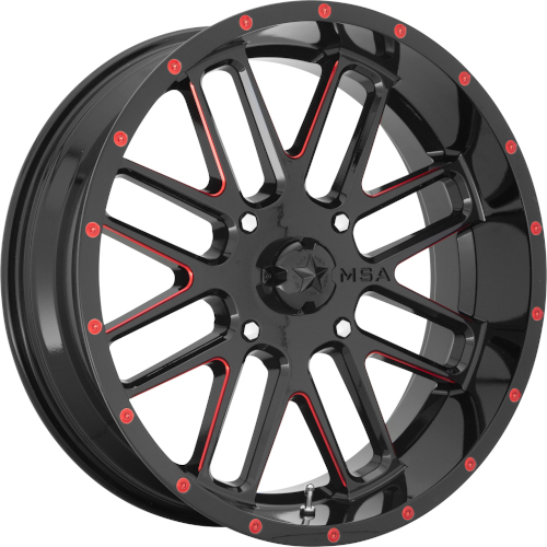 MSA Offroad UTV M35 Bandit Gloss Black W/ Red Milled Spokes - Part Number M35-022737R MSA Offroad UTV M35 Bandit Gloss Black W/ Red Milled Spokes Photo