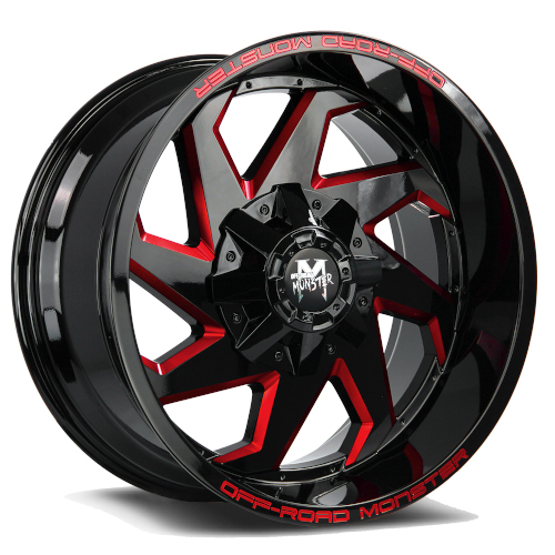 Off-Road Monster M09 Gloss Black Candy Red Milled - Part Number M090607N12GBMLR Off-Road Monster M09 Gloss Black Candy Red Milled Photo