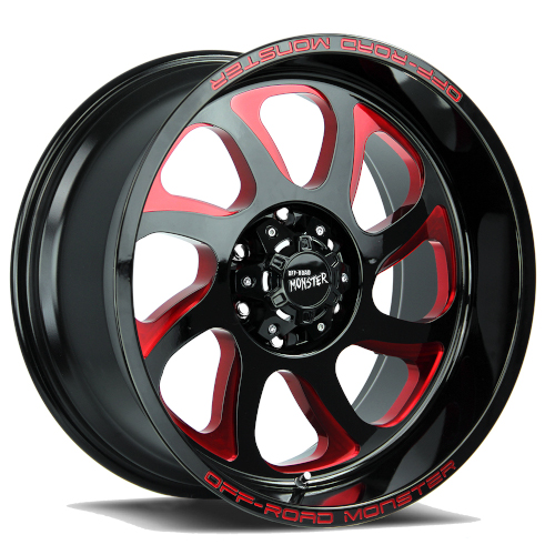 Off-Road Monster M22 Gloss Black Candy Red Milled - Part Number M220527N19GBMLR Off-Road Monster M22 Gloss Black Candy Red Milled Photo