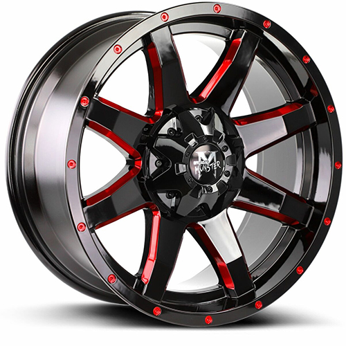 Off-Road Monster M08 Gloss Black W/ Candy Red Milled Accents - Part Number M08060702GBMLR Off-Road Monster M08 Gloss Black W/ Candy Red Milled Accents Photo