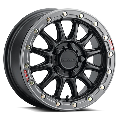 Raceline A14BG Alpha Satin Black W/ Gunmetal Beadlock Ring - Part Number A14BG-57012+25 Raceline A14BG Alpha Satin Black W/ Gunmetal Beadlock Ring Photo