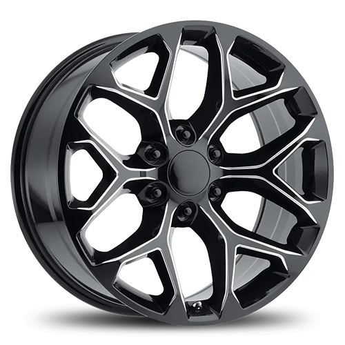 Replica 1 Snowflake RP09 Gloss Black W/ Milled Spoke Edges - Part Number RP-092410G639+24ML Replica 1 Snowflake RP09 Gloss Black W/ Milled Spoke Edges Photo