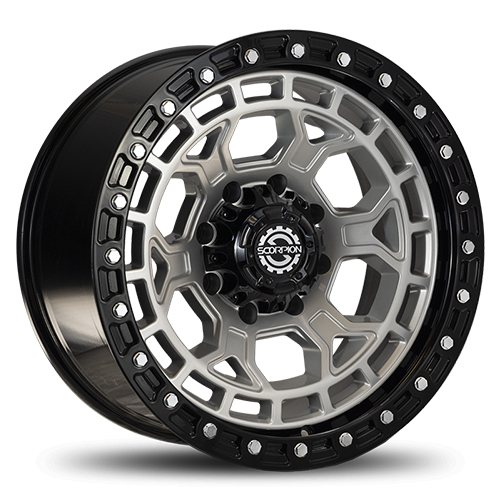 Scorpion Nomad Silver W/ Black Simulated Beadlock - Part Number ND-201063539-19SLBL Scorpion Nomad Silver W/ Black Simulated Beadlock Photo