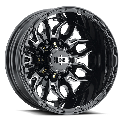 Vision Offroad Rear Korupt Dually 410 Gloss Black With Milled Spokes - Part Number 410-7681GBMSR Vision Offroad Rear Korupt Dually 410 Gloss Black With Milled Spokes Photo