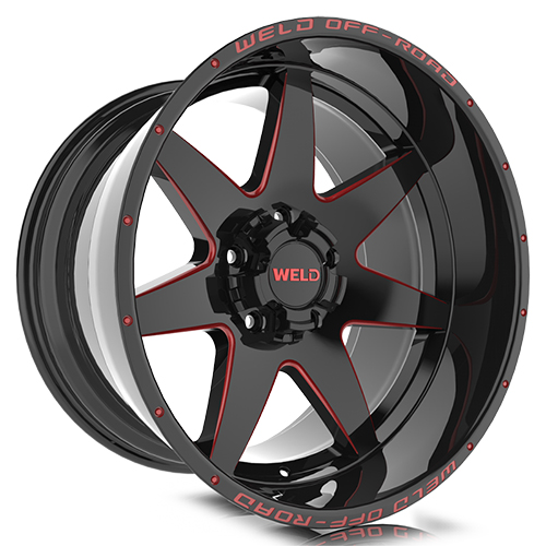Weld Off-Road Retaliate W110 Gloss Black Red Milled - Part Number W11000098600 Weld Off-Road Retaliate W110 Gloss Black Red Milled Photo