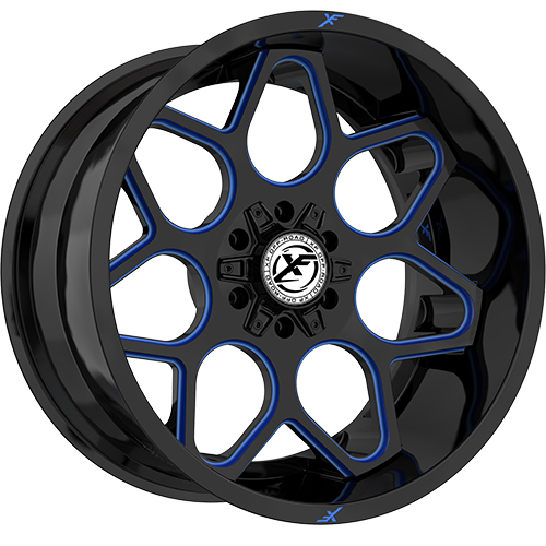 XF Offroad XF-233 Gloss Black W/ Blue Milled Accents - Part Number XF-233241461351397-76GBMLB XF Offroad XF-233 Gloss Black W/ Blue Milled Accents Photo